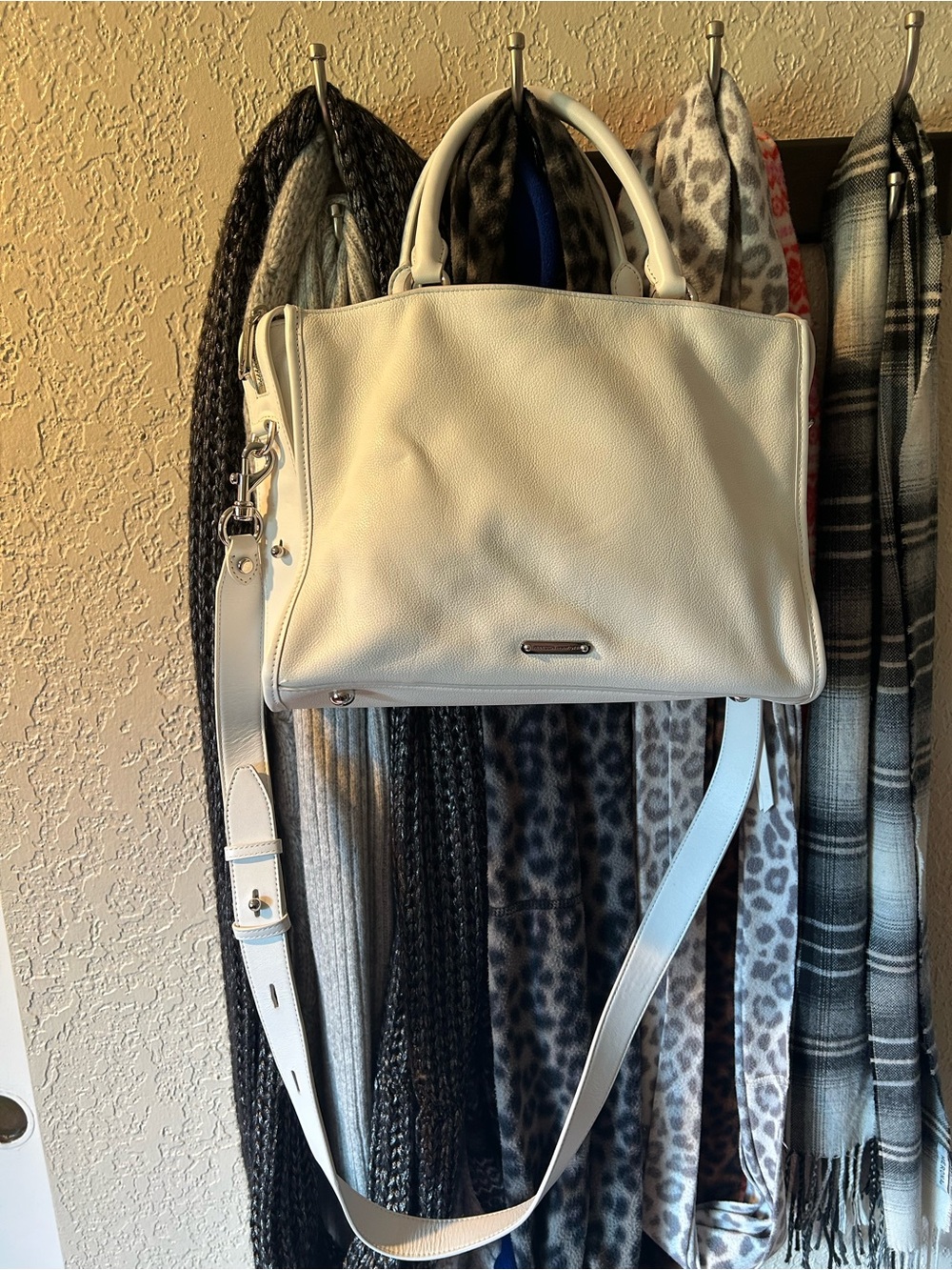 Rebecca Minkoff White Leather Top-Handle Satchel with Adjustable Strap